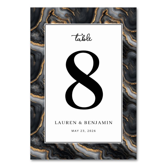 Tarjeta De Mesa Elegant Black Marbled Number Eight (Anverso)