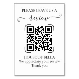 Tarjeta De Mesa Elegant Black Script QR Code Business Review