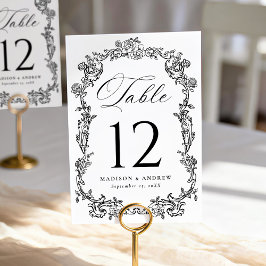 Tarjeta De Mesa Elegant Black Victorian Floral Wedding