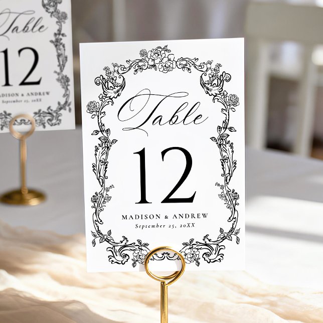 Tarjeta De Mesa Elegant Black Victorian Floral Wedding (Subido por el creador)