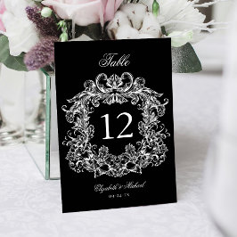 Tarjeta De Mesa Elegant Black White Vintage Crest Wedding