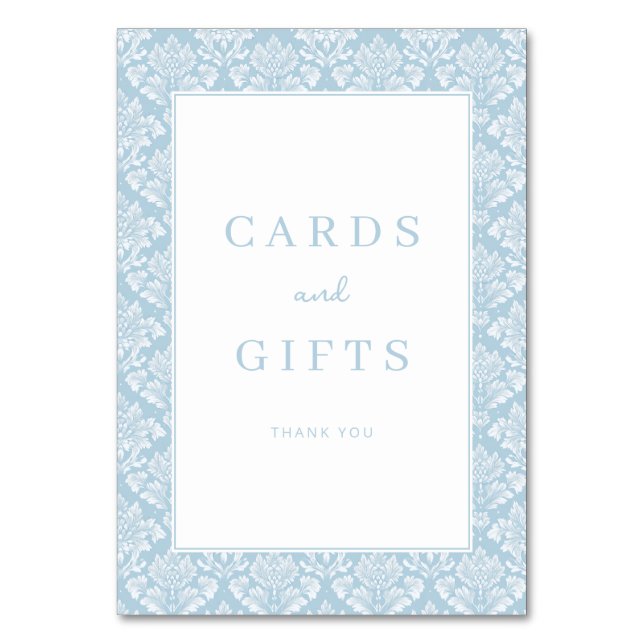 Tarjeta De Mesa Elegant Blue Damask Gratitude Card (Anverso)