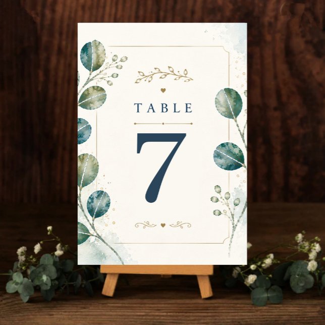Tarjeta De Mesa Elegant Blue Eucalyptus Watercolor (Subido por el creador)