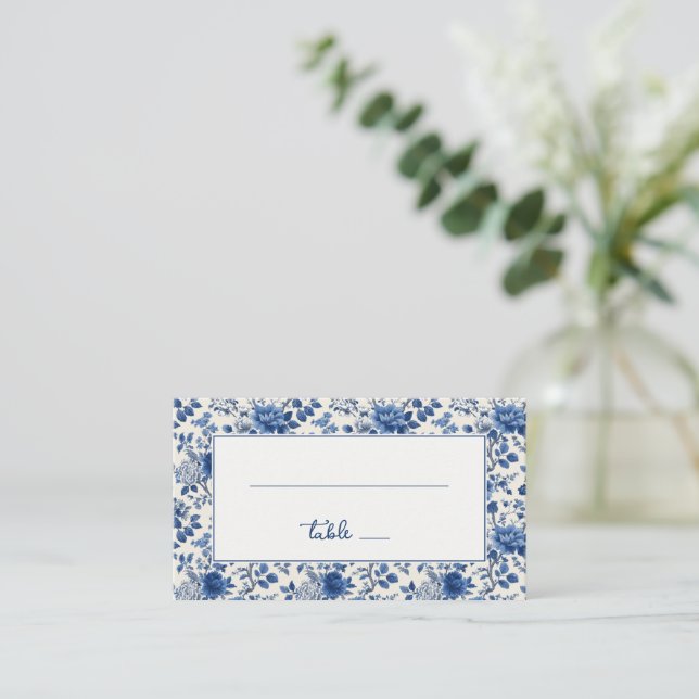 Tarjeta De Mesa Elegant Blue Floral (Anverso de pie)