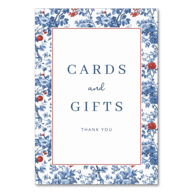 Tarjeta De Mesa Elegant Blue Floral Gratitude Border (Anverso)