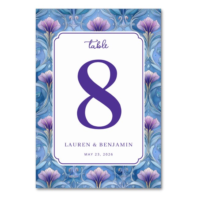 Tarjeta De Mesa Elegant Blue Floral Table Number (Anverso)
