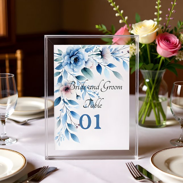 Tarjeta De Mesa Elegant Blue Floral Wedding Table Card (Subido por el creador)