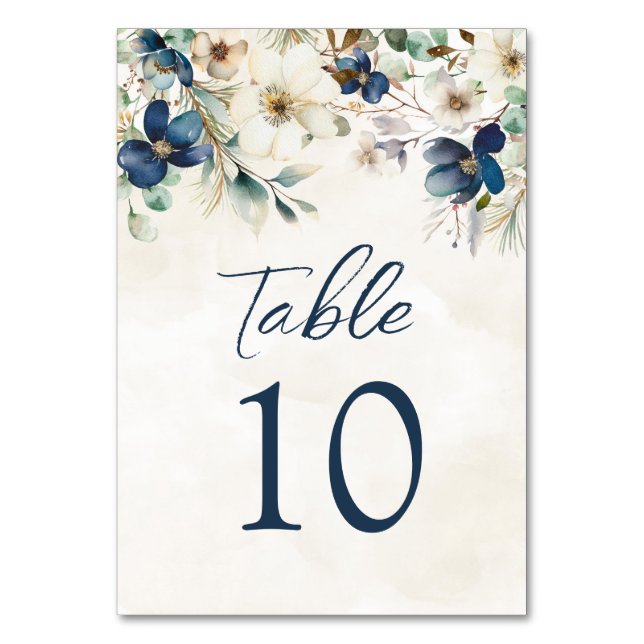 Tarjeta De Mesa Elegant Blue Floral Wedding Table Number Cards (Anverso)