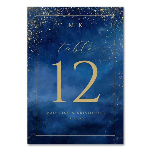 Tarjeta De Mesa Elegant Blue Watercolor Speckles (Anverso)