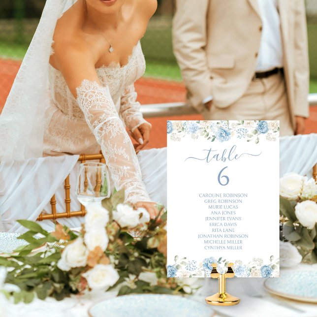 Tarjeta De Mesa Elegant Blue White Floral Crest Wedding (Subido por el creador)
