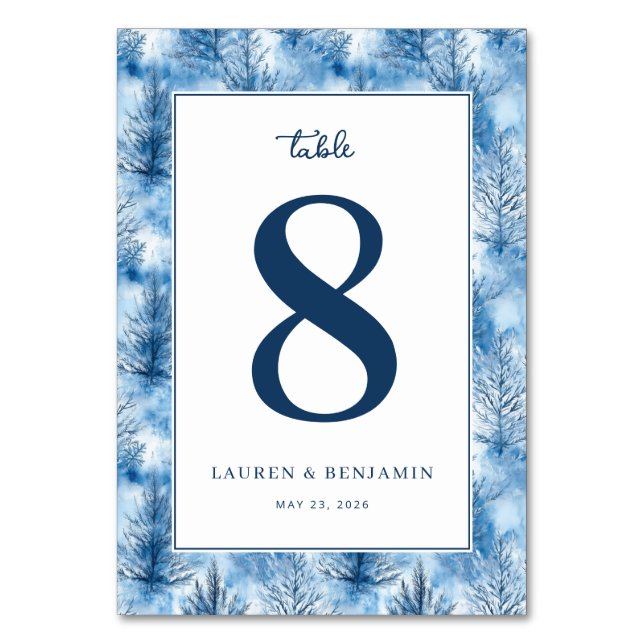 Tarjeta De Mesa Elegant Blue Winter Pine Trees (Anverso)