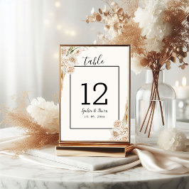 Tarjeta De Mesa Elegant Boho Wedding with Beige & Yellow Flowers