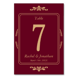 Tarjeta De Mesa Elegant Burgundy & Gold Wedding Table Number Card