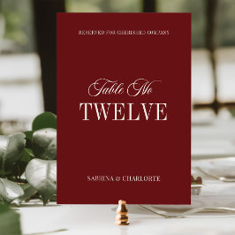 Tarjeta De Mesa Elegant Burgundy Old Money Wedding Table Number