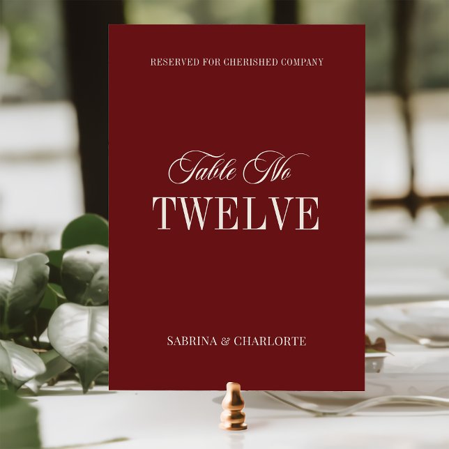 Tarjeta De Mesa Elegant Burgundy Old Money Wedding Table Number (Subido por el creador)
