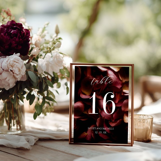 Tarjeta De Mesa Elegant Burgundy Romantic Rose Table Number Card (Subido por el creador)