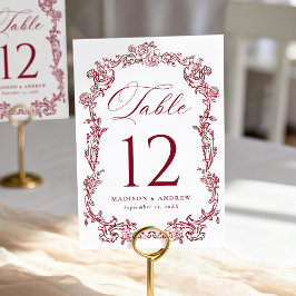Tarjeta De Mesa Elegant Burgundy Victorian Floral Wedding