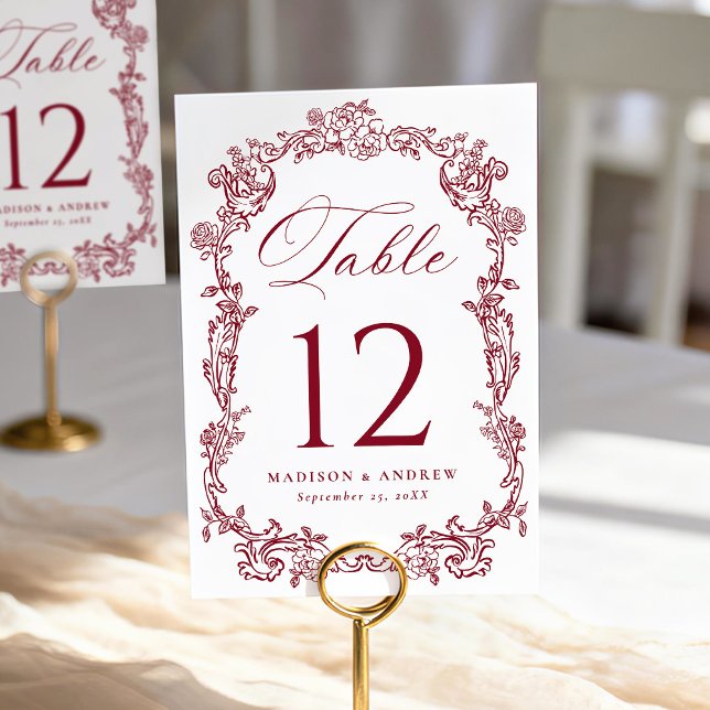 Tarjeta De Mesa Elegant Burgundy Victorian Floral Wedding (Subido por el creador)