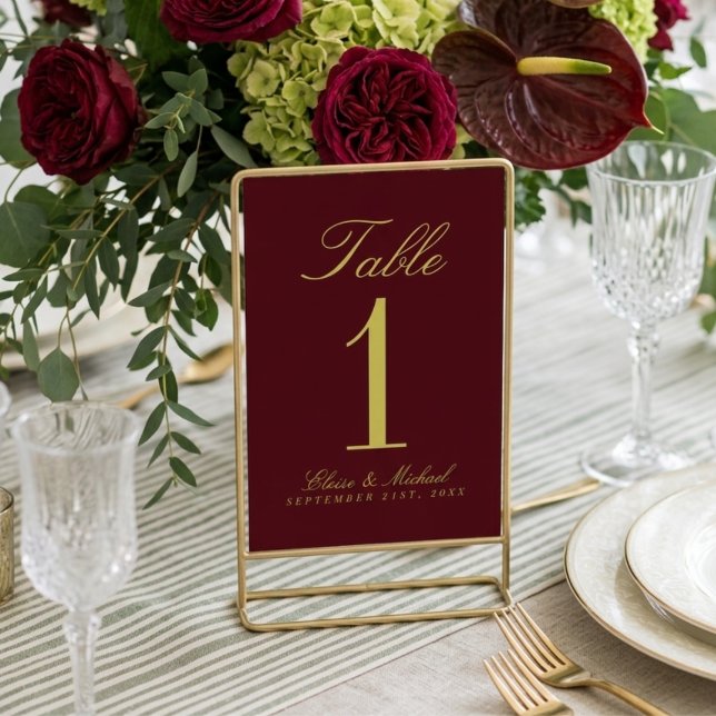 Tarjeta De Mesa Elegant Chartreuse Burgundy Simple Wedding (Elegant Chartreuse Burgundy Simple Wedding Table Number)