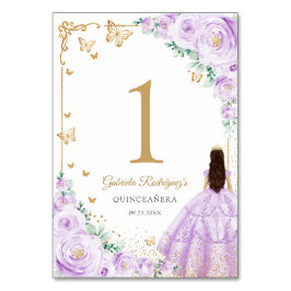 Tarjeta De Mesa Elegant Chic Lilac Purple Gold Quinceanera