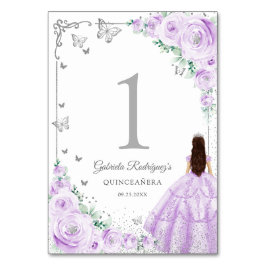 Tarjeta De Mesa Elegant Chic Lilac Purple Roses Silver Quinceanera