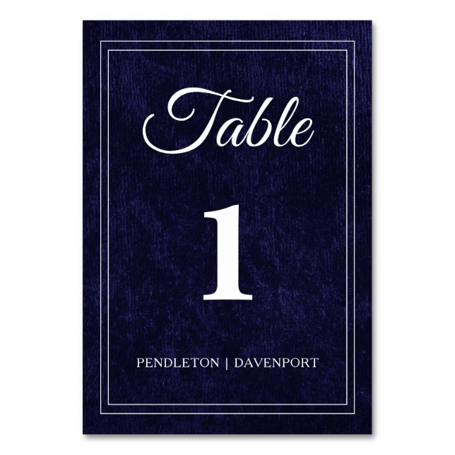 Tarjeta De Mesa Elegant Classic Navy Blue Wedding (Anverso)