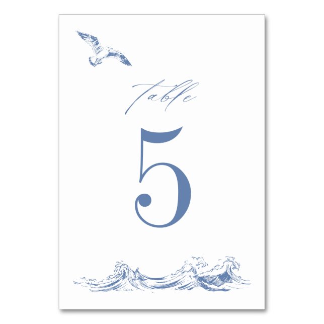 Tarjeta De Mesa Elegant Coastal Chic Blue Seaside Wedding (Anverso)