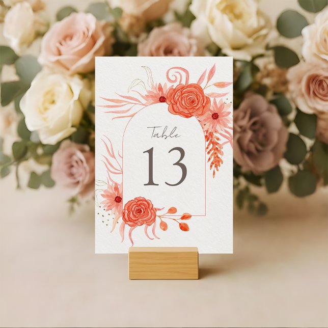 Tarjeta De Mesa Elegant Coral Floral Terracotta Wedding (Subido por el creador)