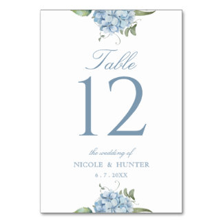 Tarjeta De Mesa Elegant Dusty Blue Hydrangea Wedding Table Number