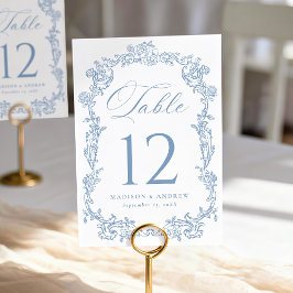 Tarjeta De Mesa Elegant Dusty Blue Victorian Floral Wedding