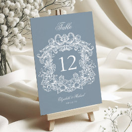 Tarjeta De Mesa Elegant Dusty Blue Vintage Crest Wedding