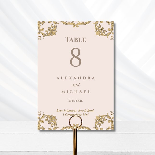 Tarjeta De Mesa Elegant Dusty Pink Baroque Christian Wedding  (Subido por el creador)