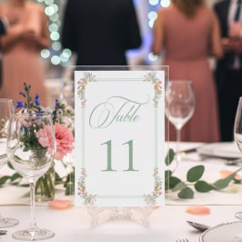 Tarjeta De Mesa Elegant Dusty Sage Pastel Wildflower Crest Wedding