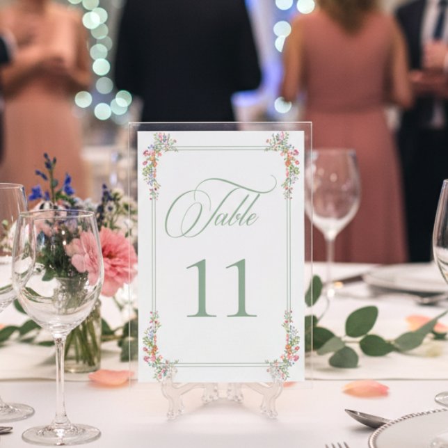 Tarjeta De Mesa Elegant Dusty Sage Pastel Wildflower Crest Wedding (Subido por el creador)
