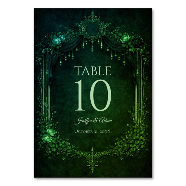 Tarjeta De Mesa Elegant emerald Gothic Wedding Table number (Anverso)