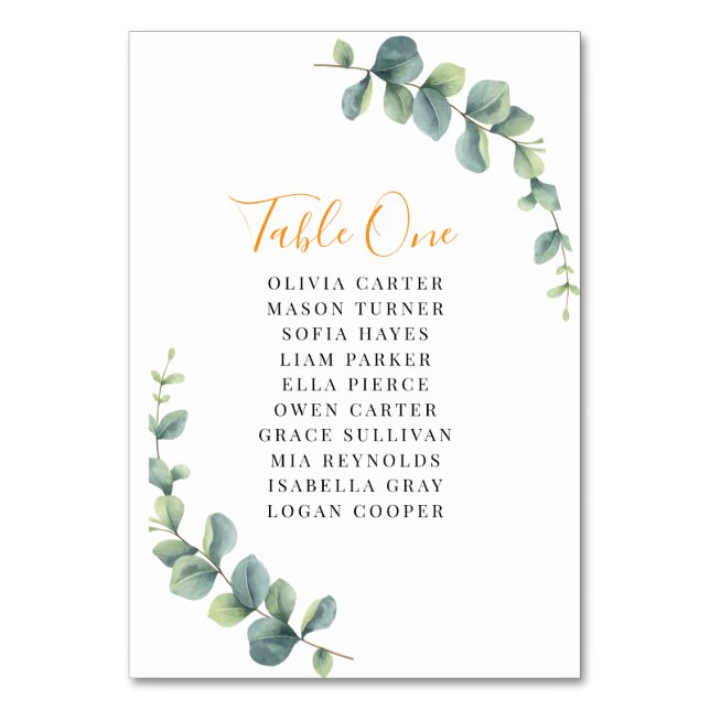 Tarjeta De Mesa Elegant Eucalyptus Greenery Wedding (Anverso)