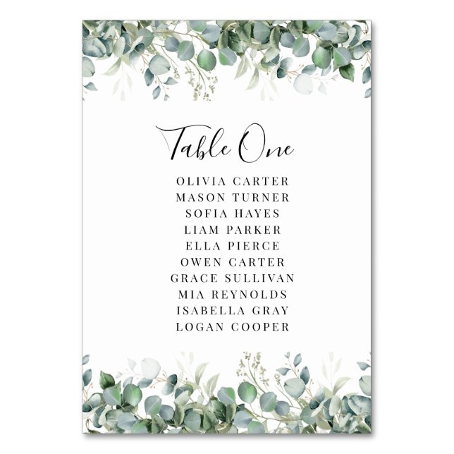 Tarjeta De Mesa Elegant Eucalyptus Greenery Wedding (Anverso)