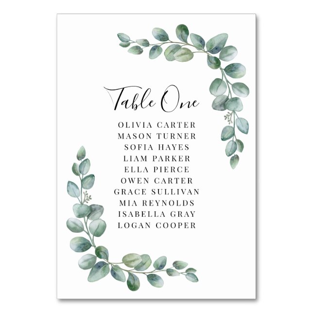 Tarjeta De Mesa Elegant Eucalyptus Greenery Wedding  (Anverso)
