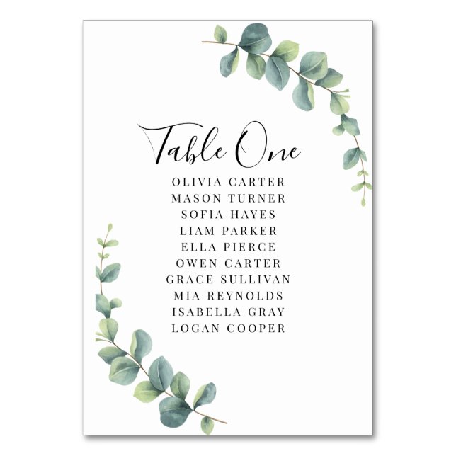 Tarjeta De Mesa Elegant Eucalyptus Greenery Wedding (Anverso)