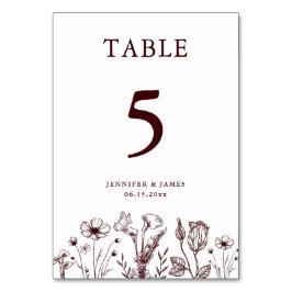 Tarjeta De Mesa Elegant Floral Burgundy Wedding 