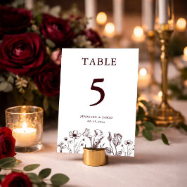 Tarjeta De Mesa Elegant Floral Burgundy Wedding 