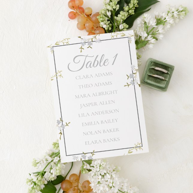 Tarjeta De Mesa Elegant Floral Grey Wedding Seating Chart Card (Subido por el creador)