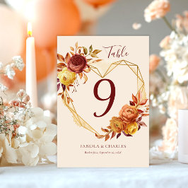 Tarjeta De Mesa Elegant Floral Heart Boho Fall in Love Wedding
