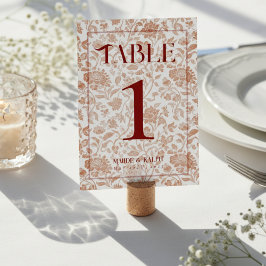 Tarjeta De Mesa Elegant Floral Toile Script Red Wedding 