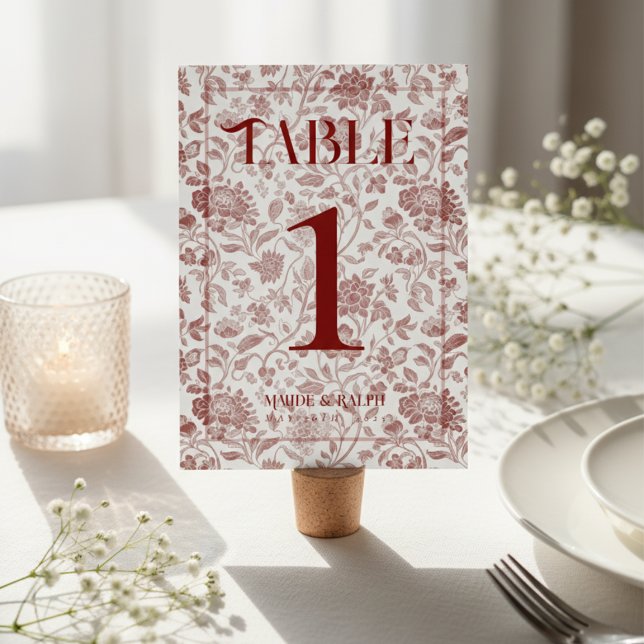 Tarjeta De Mesa Elegant Floral Toile Script Red Wedding  (Guide guests to their seats using these Elegant Floral Toile Script Red Wedding Table Number! )