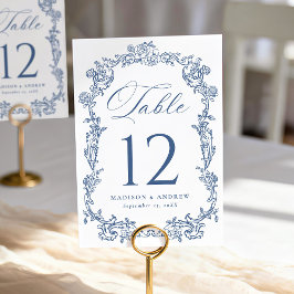 Tarjeta De Mesa Elegant French Blue Victorian Floral Wedding