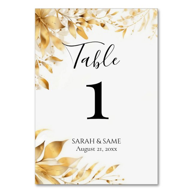 Tarjeta De Mesa Elegant Gold Floral Wedding Table Card (Anverso)