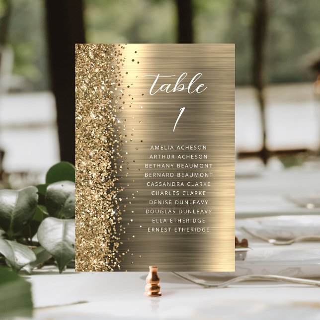 Tarjeta De Mesa Elegant Gold Glam Glitter Metallic Script Wedding (Subido por el creador)