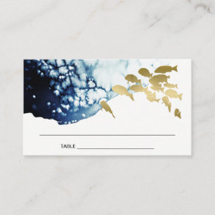 TARJETA DE MESA ELEGANT GOLD NAVY UNDERWATER SEA FISH WEDDING