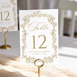Tarjeta De Mesa Elegant Gold Victorian Floral Wedding
